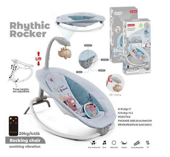 Multifunkcyjny leżaczek z wibracją szary-morski oraz muzyką